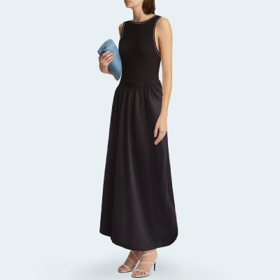 Contrast stitching round neck women's long skirt