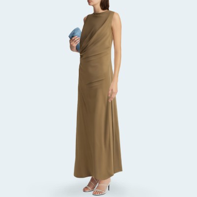 Pleated round neck slim fit women's long skirt