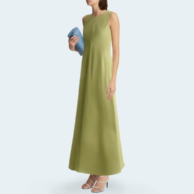 Satin round neck sleeveless women's long dress
