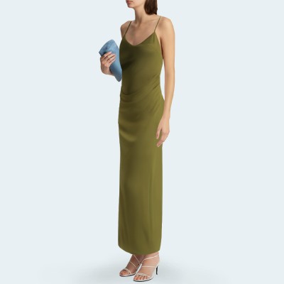 New pleated V-neck spaghetti strap women’s long dress