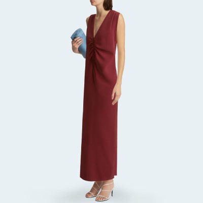 Fashion V-neck pleated sleeveless ladies long skirt