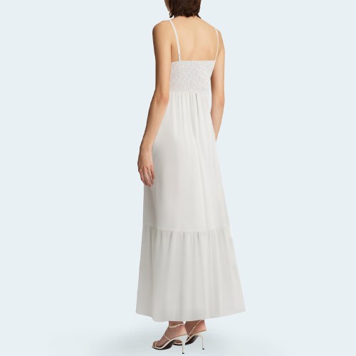 White elegant pleated spaghetti strap women's long dress