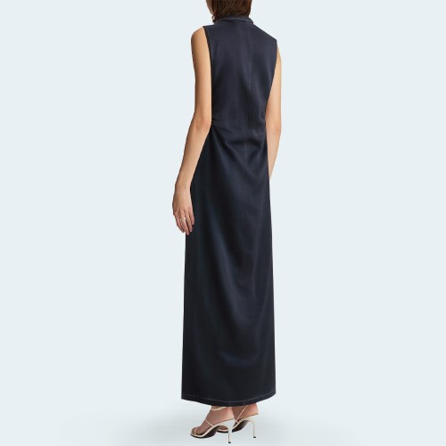 Vintage button sleeveless slim fit women's long dress