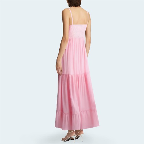 Pink casual stretch layered women's long skirt