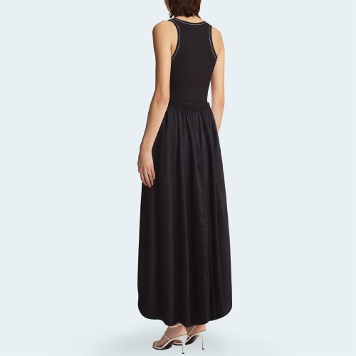 Contrast stitching round neck women's long skirt