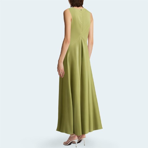 Satin round neck sleeveless women's long dress