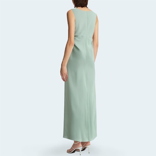 Slim pleated sleeveless women's long dress