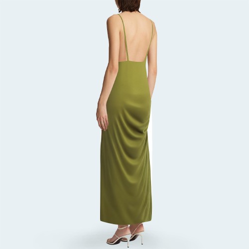 New pleated V-neck spaghetti strap women’s long dress