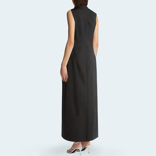 Black metal buckle sleeveless women's long skirt