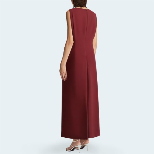 Fashion V-neck pleated sleeveless ladies long skirt