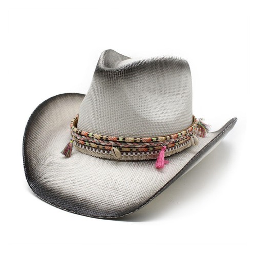 High quality gradient women's straw cowboy hat