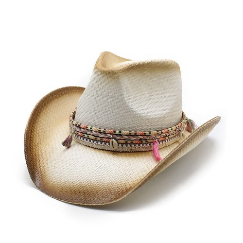 High quality gradient women's straw cowboy hat