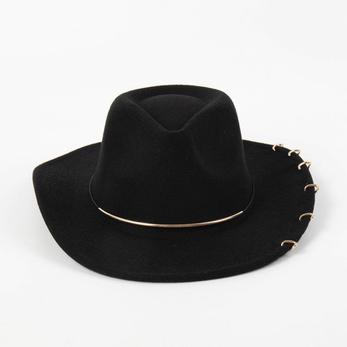 Women's gold hoop detail suede cowboy hat