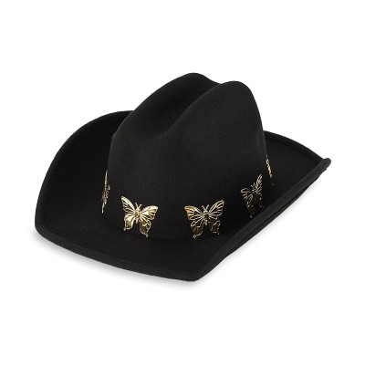 Metal butterfly black women's cowboy hat