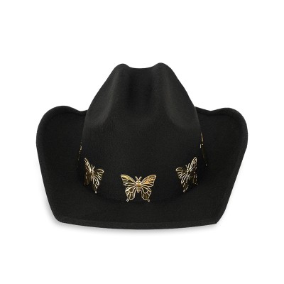Metal butterfly black women's cowboy hat