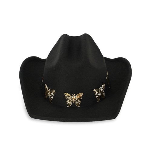 Metal butterfly black women's cowboy hat