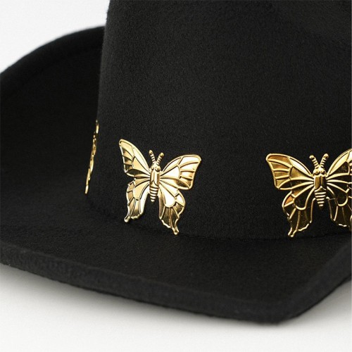 Metal butterfly black women's cowboy hat