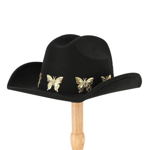 Metal butterfly black women's cowboy hat