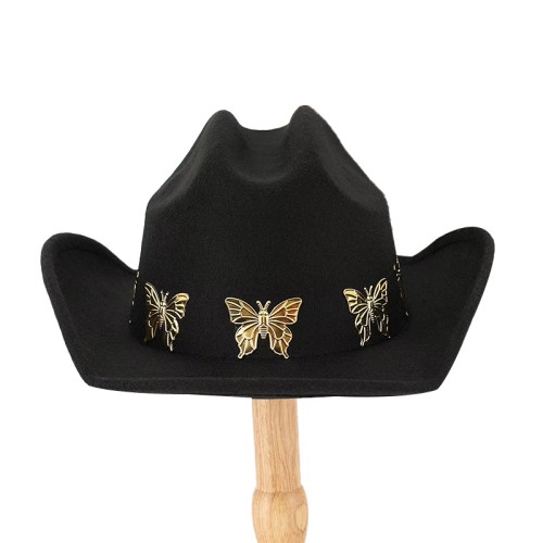 Metal butterfly black women's cowboy hat