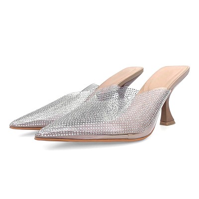 Transparent rhinestone high-heeled pointed slippers