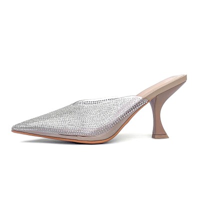 Transparent rhinestone high-heeled pointed slippers