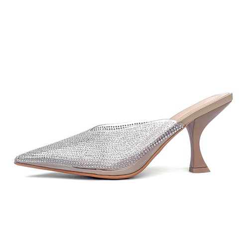 Transparent rhinestone high-heeled pointed slippers