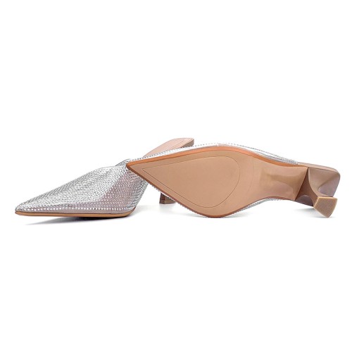 Transparent rhinestone high-heeled pointed slippers