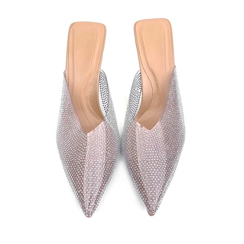 Transparent rhinestone high-heeled pointed slippers