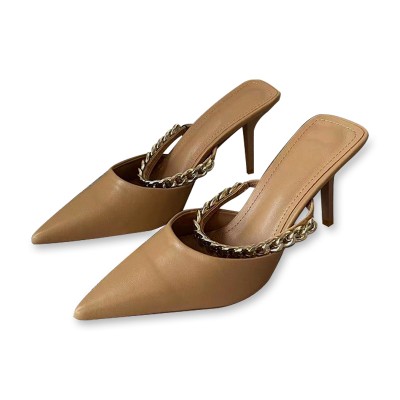 Sexy chain stiletto heel pointy toe slippers
