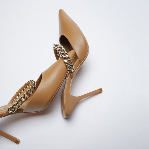 Sexy chain stiletto heel pointy toe slippers