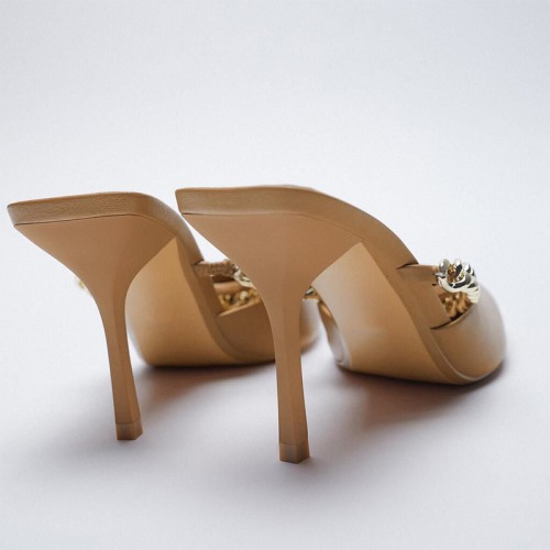 Sexy chain stiletto heel pointy toe slippers