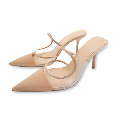 New transparent hollow high-heeled pointed slippers