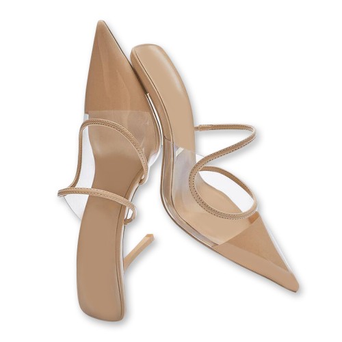 New transparent hollow high-heeled pointed slippers