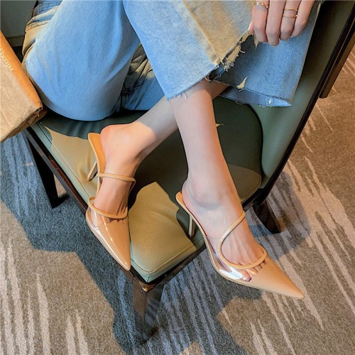 New transparent hollow high-heeled pointed slippers