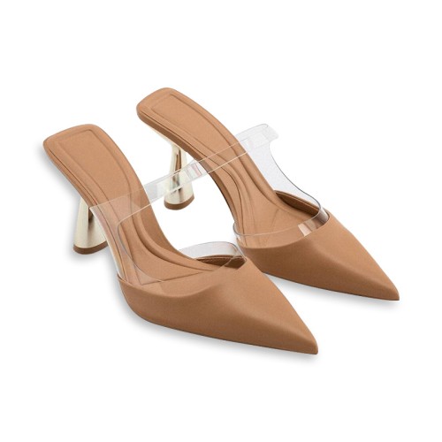 Elegant transparent hollow high-heeled pointed slippers