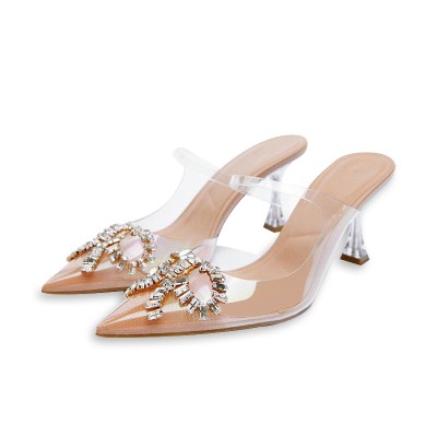 Shiny rhinestone high-heeled pointed slippers