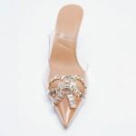 Shiny rhinestone high-heeled pointed slippers