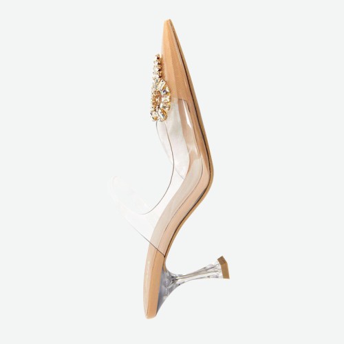 Shiny rhinestone high-heeled pointed slippers