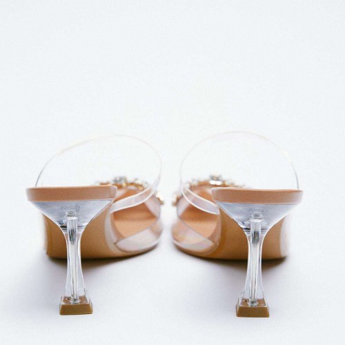 Shiny rhinestone high-heeled pointed slippers