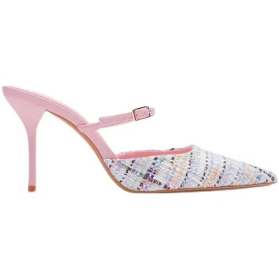 Luxurious plaid high heel pointed toe slippers