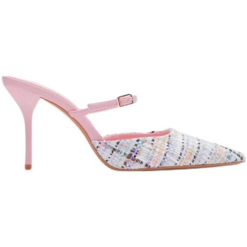 Luxurious plaid high heel pointed toe slippers