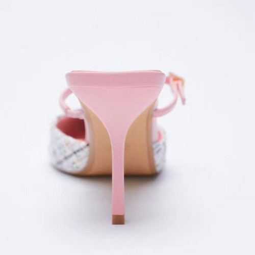 Luxurious plaid high heel pointed toe slippers