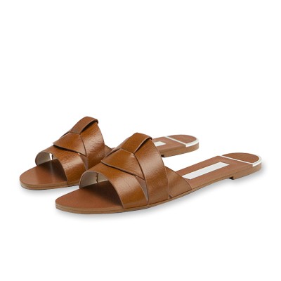 Summer round toe cross strap ladies flat slippers
