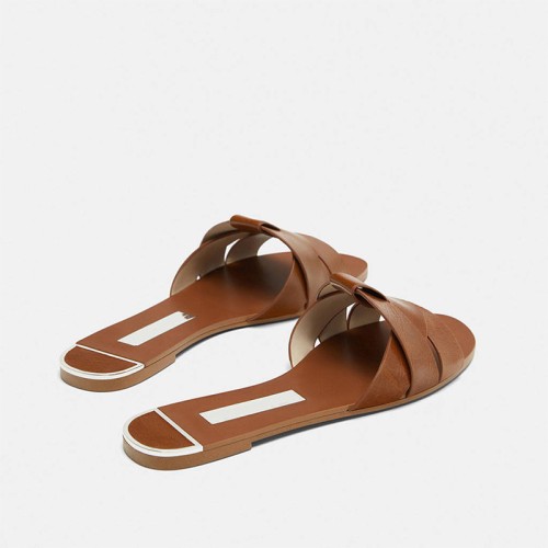 Summer round toe cross strap ladies flat slippers