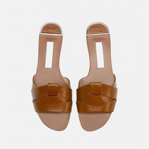Summer round toe cross strap ladies flat slippers