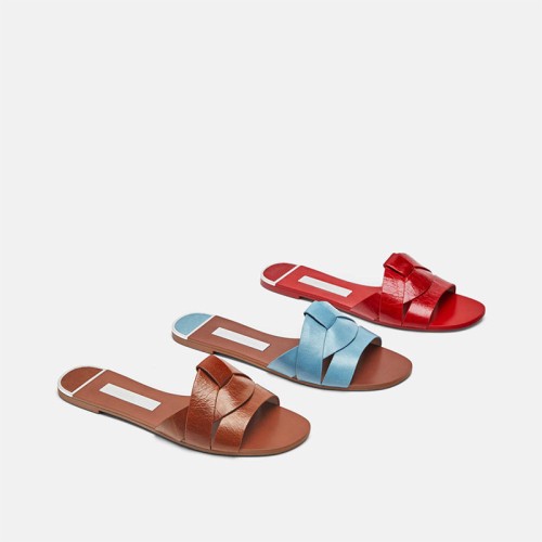 Summer round toe cross strap ladies flat slippers