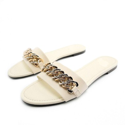 Women's flat slippers with metal chain design