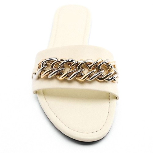 Women's flat slippers with metal chain design