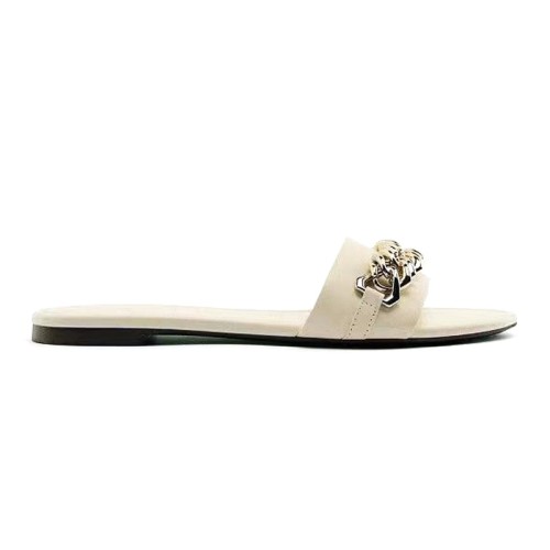 Women's flat slippers with metal chain design