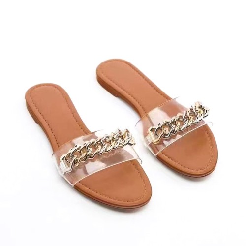 Women's flat slippers with metal chain design
